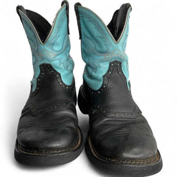 Justin Leather Turquoise Black Roper Western Cowgirl Cowboy Boots Women's 8.5 B - Picture 3 of 13